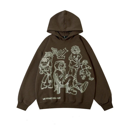 Cartoon Line Character Print Graphic Hoodie-Luxandluxy