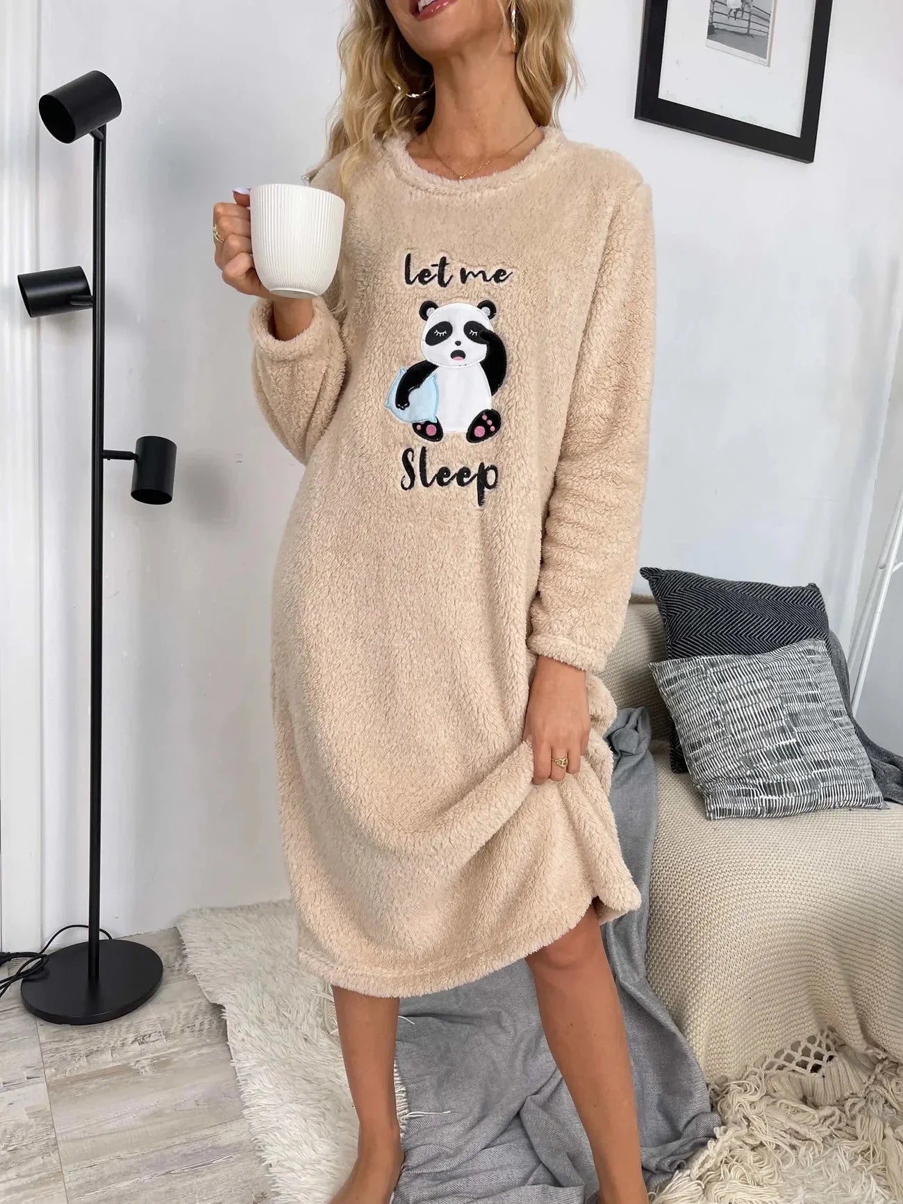 Cartoon Panda Pattern Long Pajama Dress-Luxandluxy