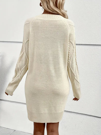 Casual Crewneck Solid Color Knit Sweater Dress-Luxandluxy