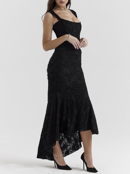 Cesca Black Floral Maxi Dress-Luxandluxy