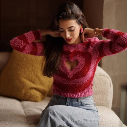 Chest Heart Cut-out Sweater-Luxandluxy