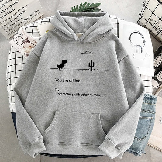 Chrome Dinosaur You Are Offline Hoodie-Luxandluxy