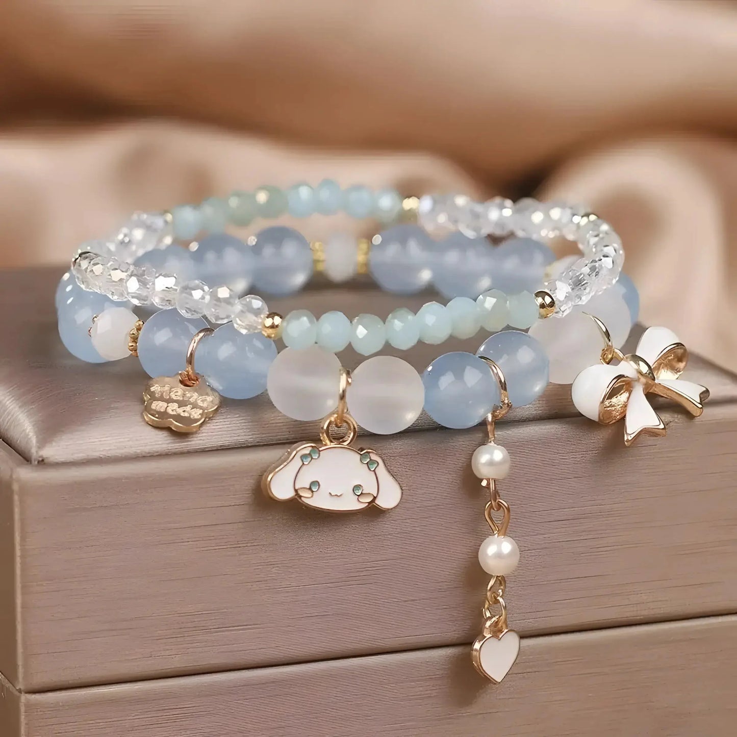 Cinnamoroll Pearl Gold Accent Charm Bracelet Stack-Luxandluxy