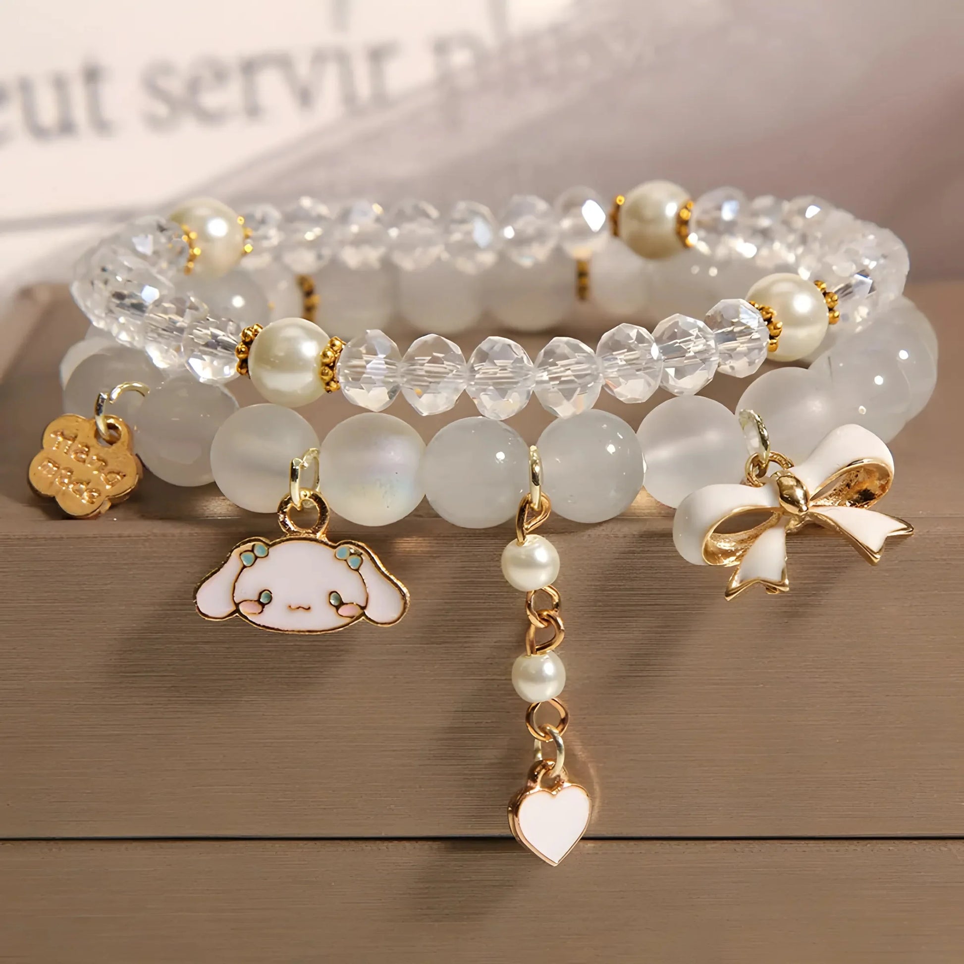 Cinnamoroll Pearl Gold Accent Charm Bracelet Stack-Luxandluxy