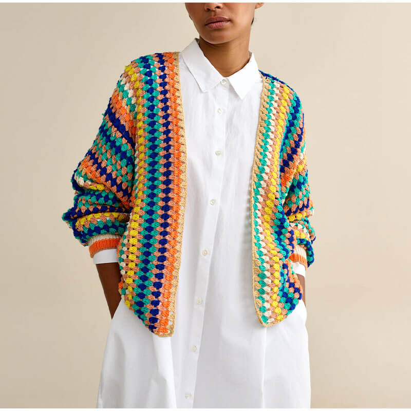 Colorful Striped Knitted Cardigan-Luxandluxy