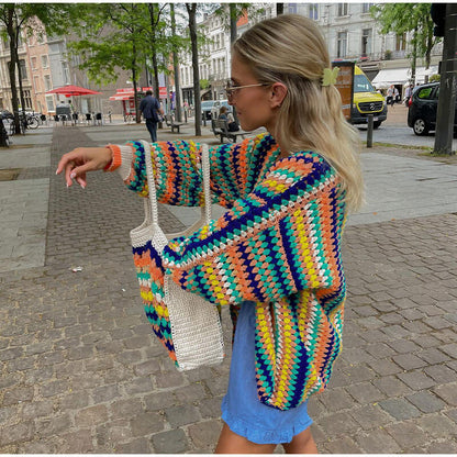 Colorful Striped Knitted Cardigan-Luxandluxy