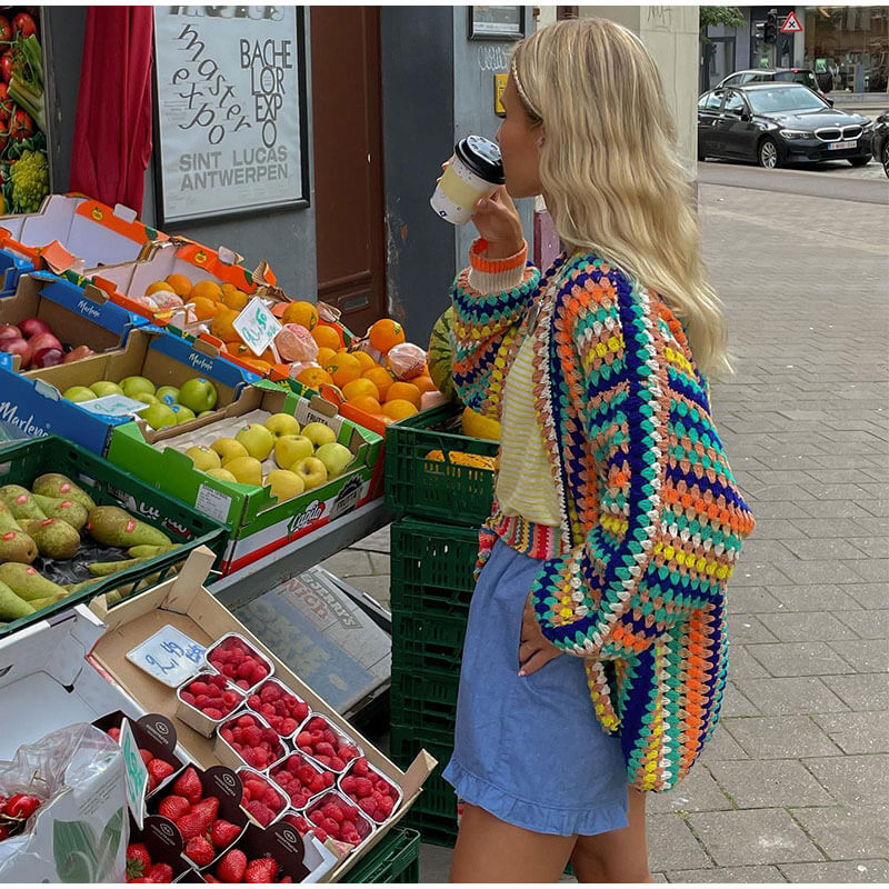 Colorful Striped Knitted Cardigan-Luxandluxy