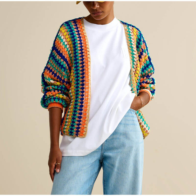 Colorful Striped Knitted Cardigan-Luxandluxy