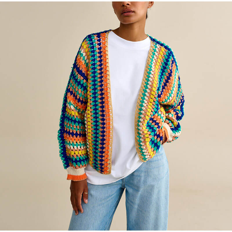 Colorful Striped Knitted Cardigan-Luxandluxy