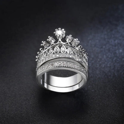 Crown Zirconia Silver Plated Bridal Ring Set-Luxandluxy