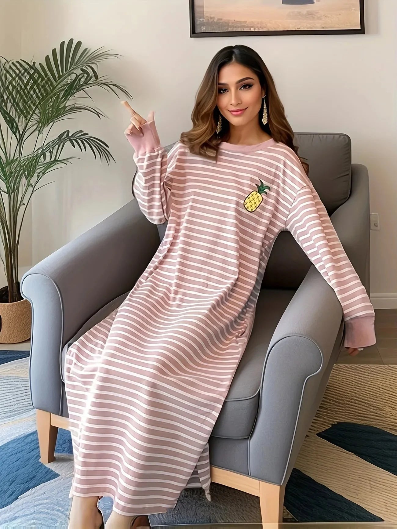 Cute Print Long Lounge Dress-Luxandluxy