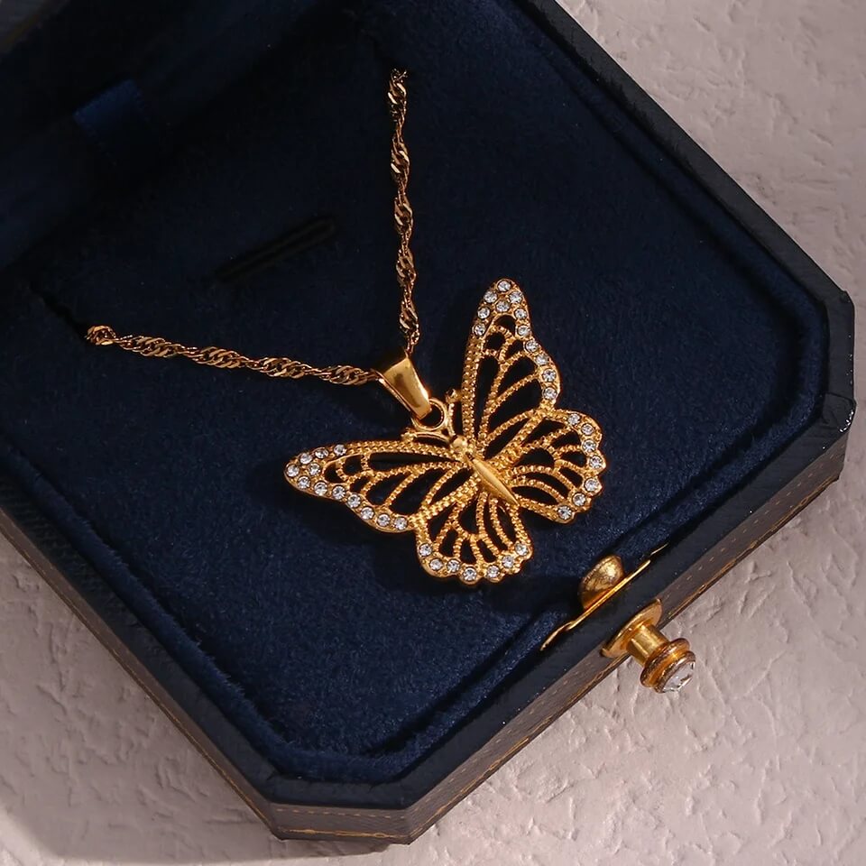 Dainty Butterfly Gold Zircon Necklace-Luxandluxy