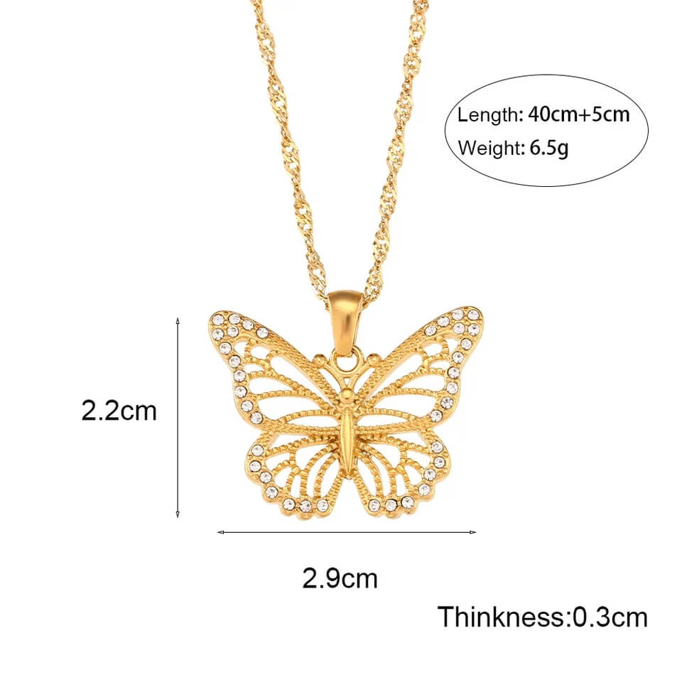 Dainty Butterfly Gold Zircon Necklace-Luxandluxy