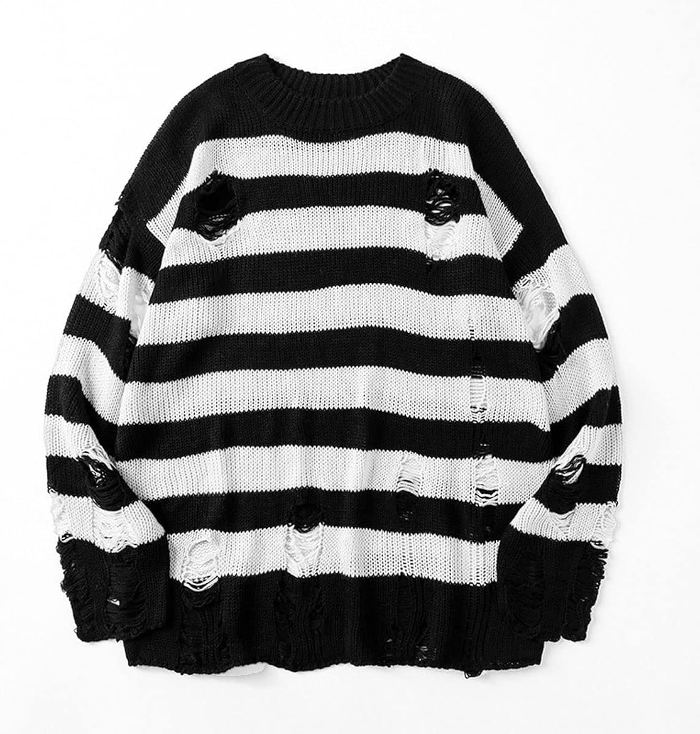 Distressed Striped Grunge Knit Sweater-Luxandluxy