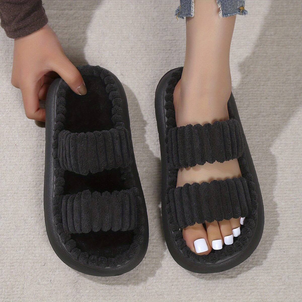 Double Strap Cozy Slippers-Luxandluxy