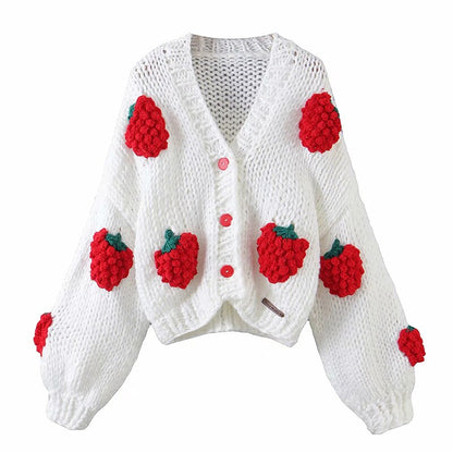 3d Popout Peach Strawberry Cardigan