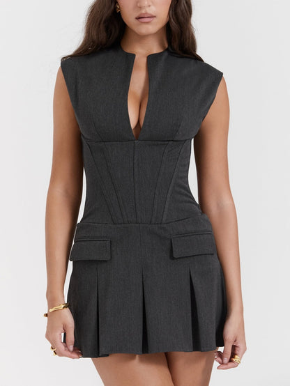 Eleanor Charcoal Pleated Corset Dress