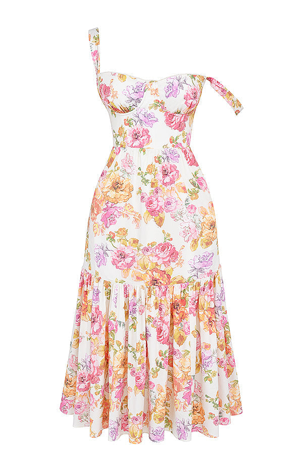 Elia Ivory Floral Midi Dress-Luxandluxy