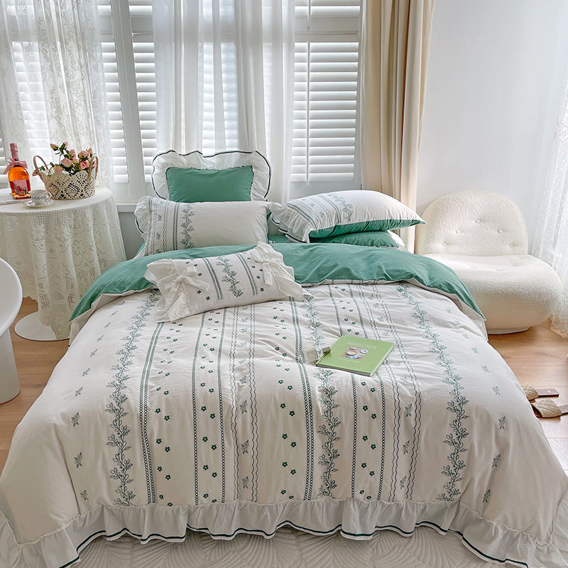 Embroided French Lace Ruffle Bedding Set-Luxandluxy