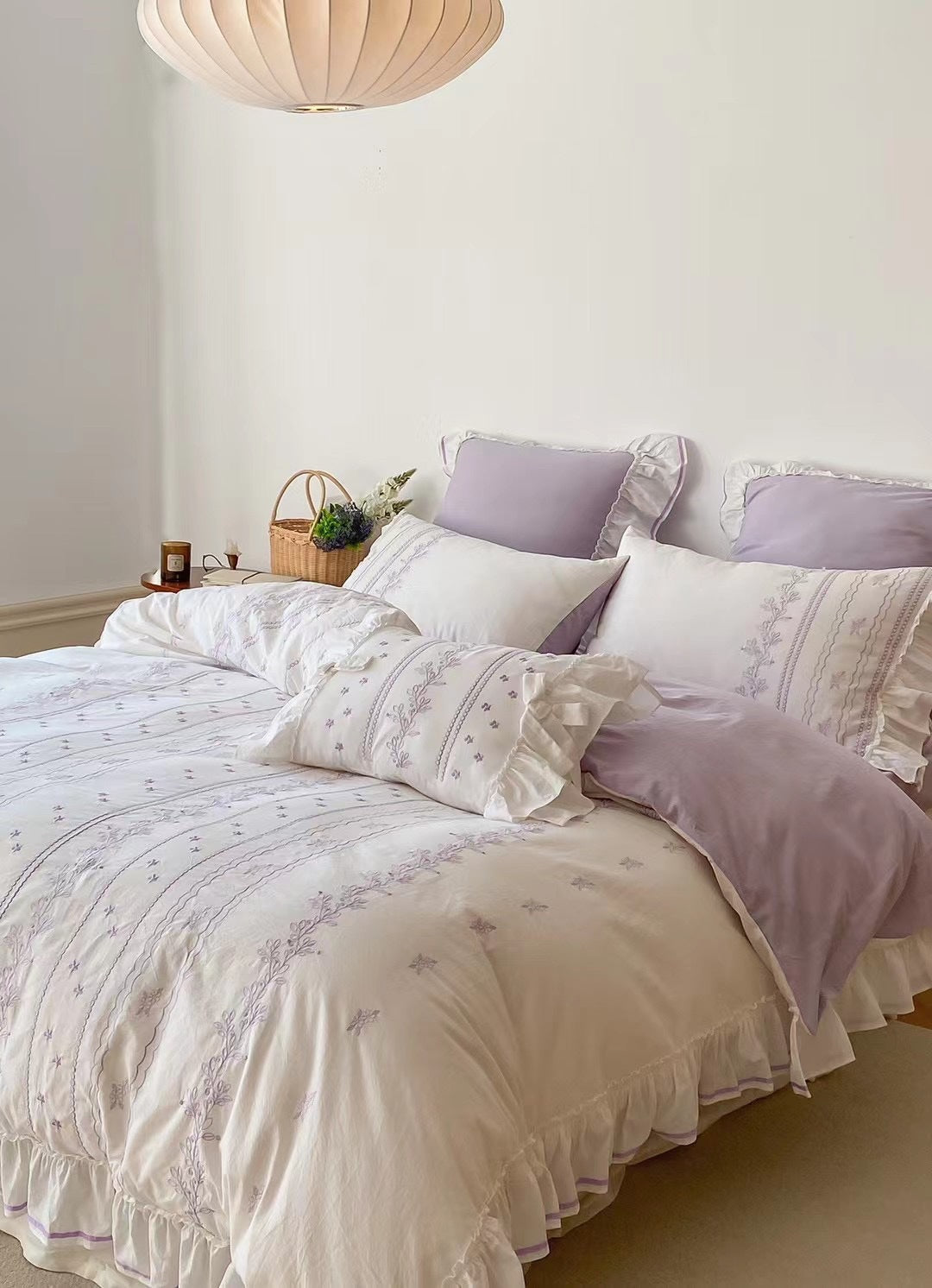 Embroided French Lace Ruffle Bedding Set-Luxandluxy