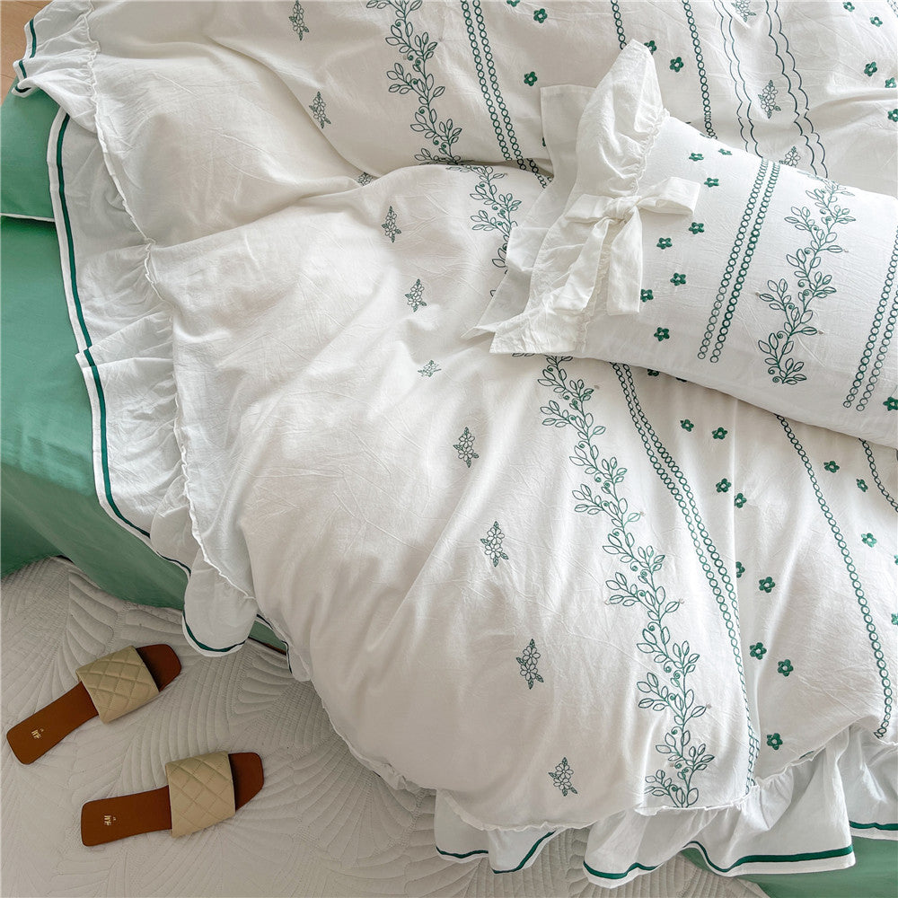 Embroided French Lace Ruffle Bedding Set-Luxandluxy