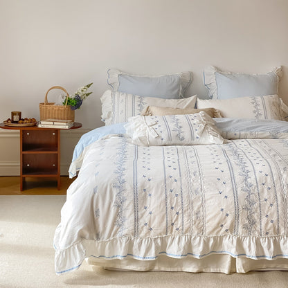 Embroided French Lace Ruffle Bedding Set-Luxandluxy