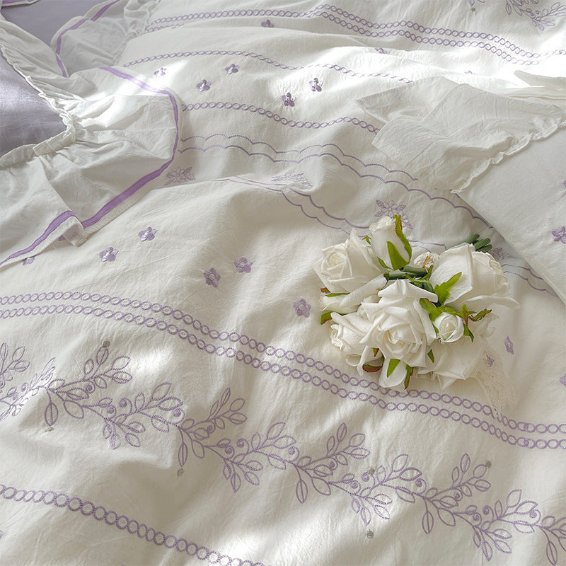 Embroided French Lace Ruffle Bedding Set-Luxandluxy