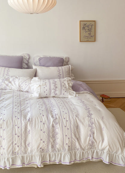 Embroided French Lace Ruffle Bedding Set-Luxandluxy