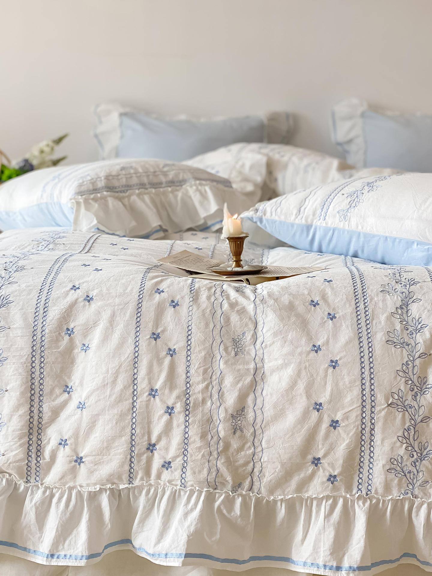 Embroided French Lace Ruffle Bedding Set-Luxandluxy