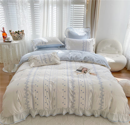 Embroided French Lace Ruffle Bedding Set-Luxandluxy