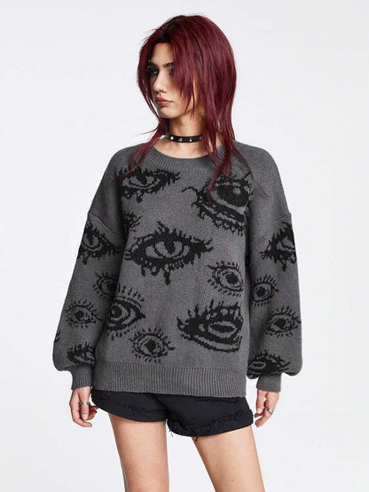 Eyes Pattern Oversize Knit Sweater-Luxandluxy