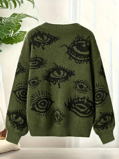 Eyes Pattern Oversize Knit Sweater-Luxandluxy