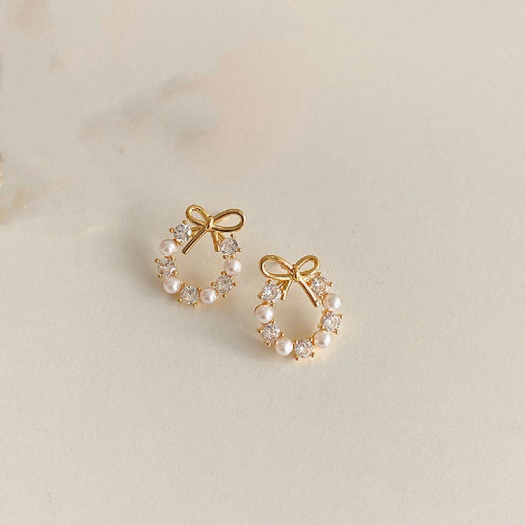 Faux Pearl And Rhinestone Earrings-Luxandluxy