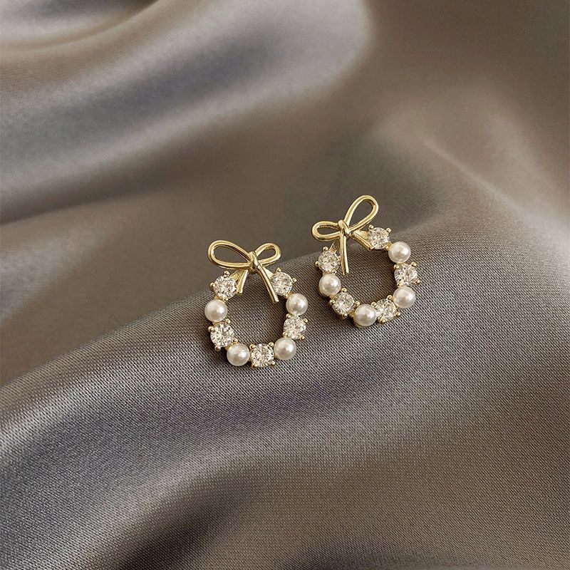 Faux Pearl And Rhinestone Earrings-Luxandluxy