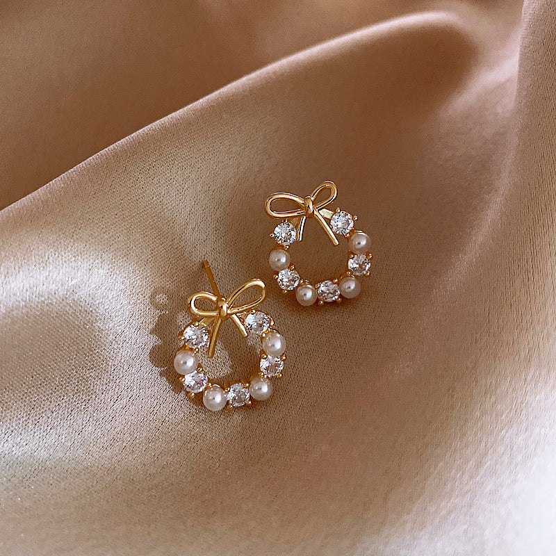 Faux Pearl And Rhinestone Earrings-Luxandluxy