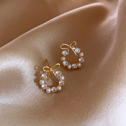 Faux Pearl And Rhinestone Earrings-Luxandluxy