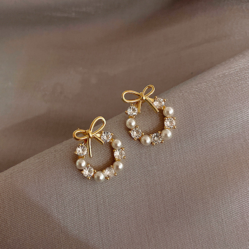 Faux Pearl And Rhinestone Earrings-Luxandluxy