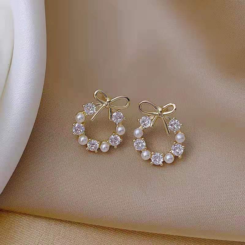 Faux Pearl And Rhinestone Earrings-Luxandluxy