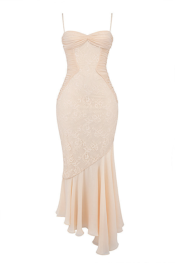 Felicia Vanilla Chiffon & Lace Gown-Luxandluxy