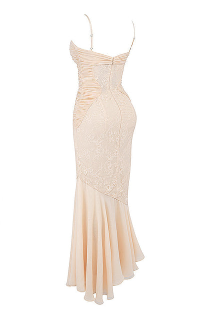 Felicia Vanilla Chiffon & Lace Gown-Luxandluxy