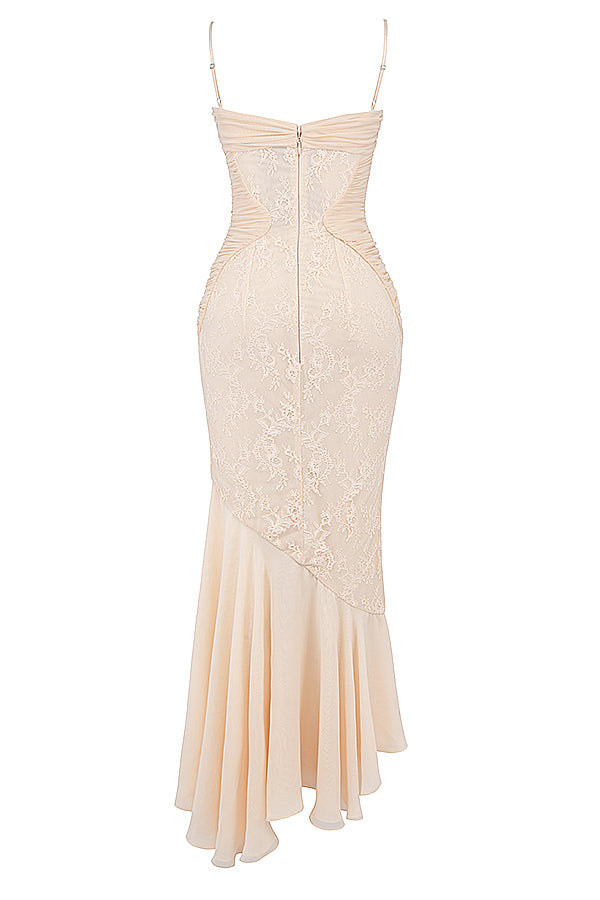 Felicia Vanilla Chiffon & Lace Gown-Luxandluxy