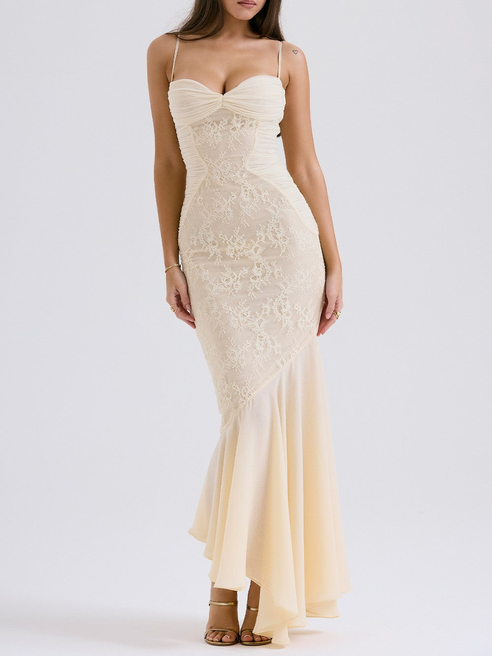 Felicia Vanilla Chiffon & Lace Gown-Luxandluxy