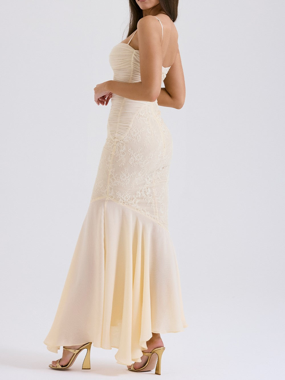 Felicia Vanilla Chiffon & Lace Gown-Luxandluxy