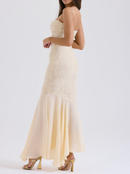 Felicia Vanilla Chiffon & Lace Gown-Luxandluxy