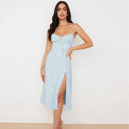 Floral Bust Strap Slit Midi Sundress-Luxandluxy