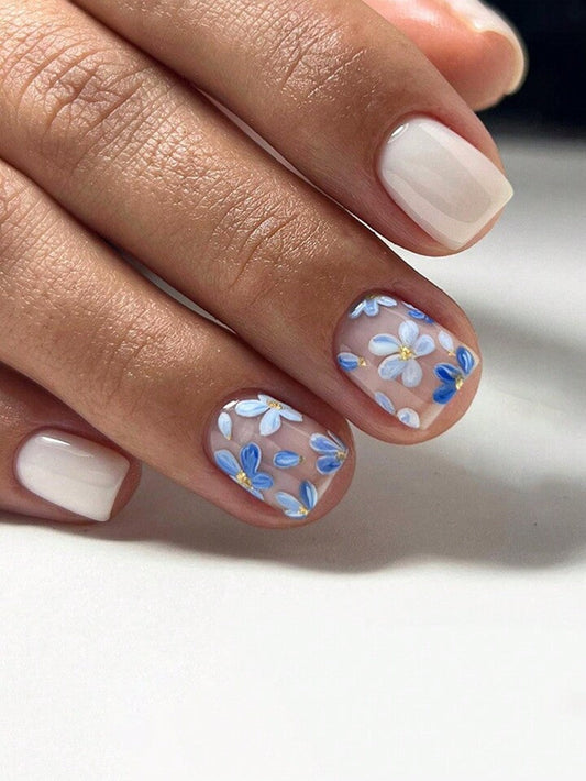 Floral & Plain False Nails-Luxandluxy