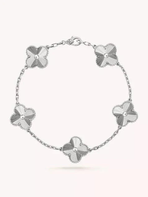 Full Silver 5 Motif Clover Bracelet-Luxandluxy