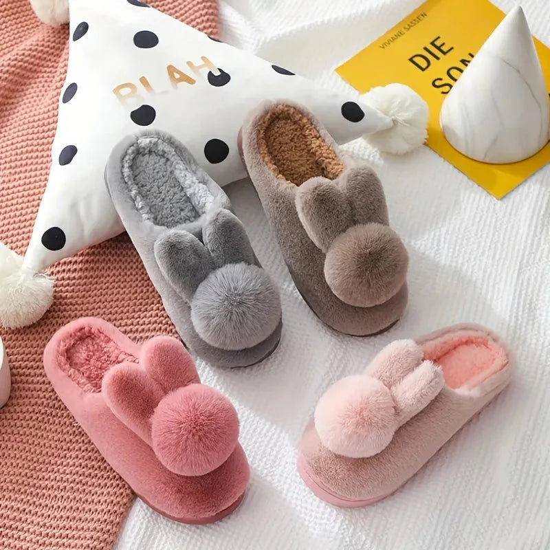 Furry Rabbit Ears Slippers-Luxandluxy