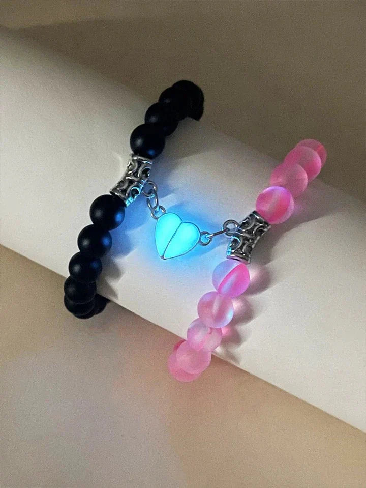 Glow Heart Magnetic Beaded Couples Bracelets-Luxandluxy