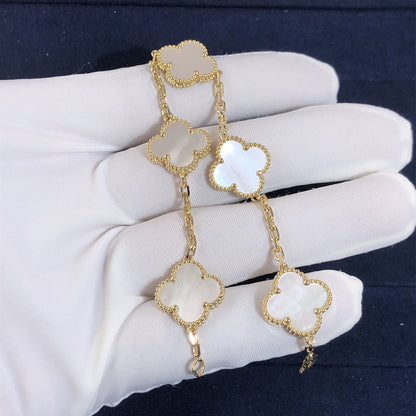 Gold White 5 Motif Clover Bracelet-Luxandluxy